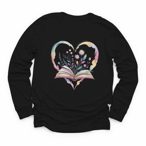 Book Lover Heart Shaped Reading Art Bookworm Youth Long Sleeve Tee - Bookorys