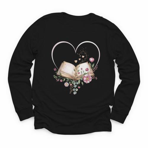Book Lover Heart Shaped Reading Art Librarian Youth Long Sleeve Tee - Bookorys