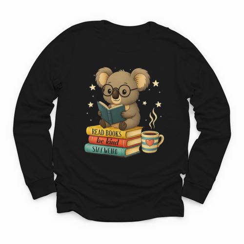 Book Lover Koala Reading Bookish Library Read Books Be Kind Youth Long Sleeve Tee - Bookorys