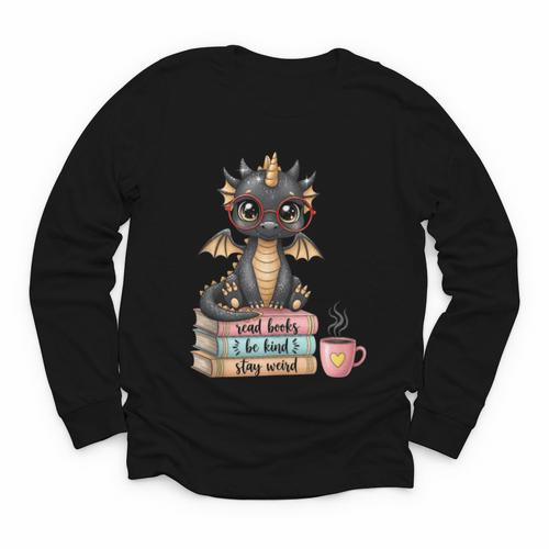 Book Lover Stay Weird Be Kind Read Books Baby Dragon Youth Long Sleeve Tee - Bookorys DE