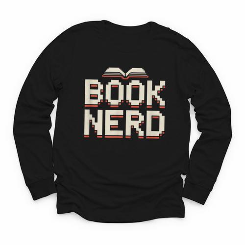 Book Nerd Retro Pixel Reading Librarian Aesthetic Youth Long Sleeve Tee - Bookorys
