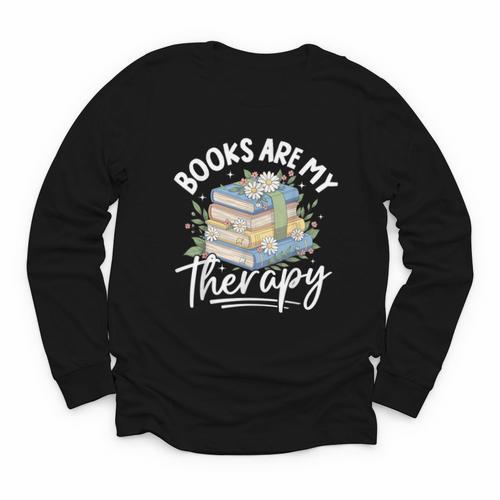 Book Are My Therapy Aesthetic Bookish Reading Youth Long Sleeve Tee - Bookorys UK
