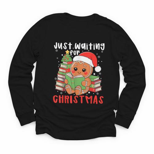 Book Reading Just Waiting For Christmas Gingerbread Youth Long Sleeve Tee - Bookorys DE