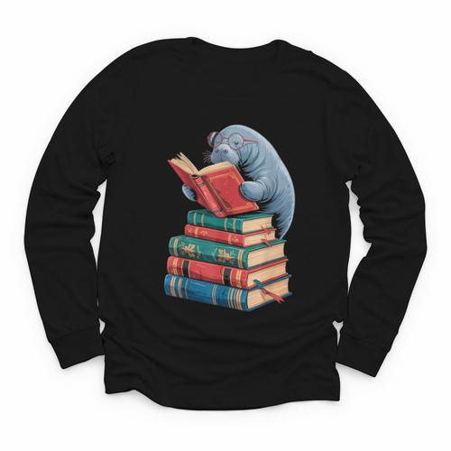 Book Reading Book Reader Manatees Sea Animal Sea Cow Manatee Youth Long Sleeve Tee - Bookorys AU