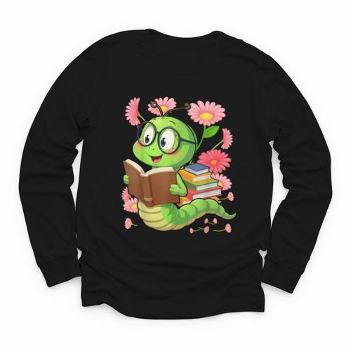 Book Worm Costume World Book Day Cute Kawaii Worm Reading Youth Long Sleeve Tee - Bookorys CA
