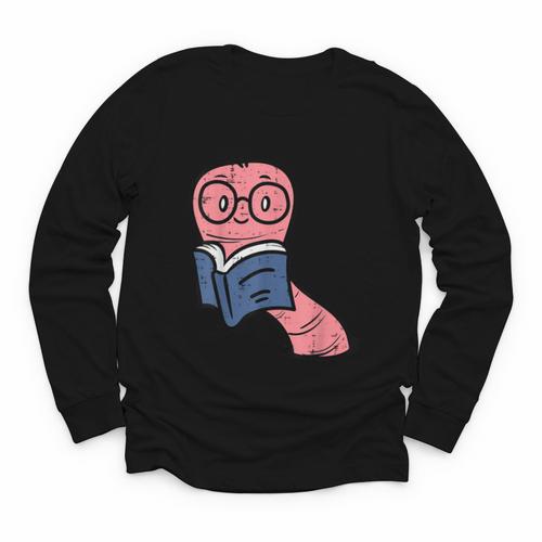 Book Worm Pun Read Reading Librarian America Men Women Kids Youth Long Sleeve Tee - Bookorys UK