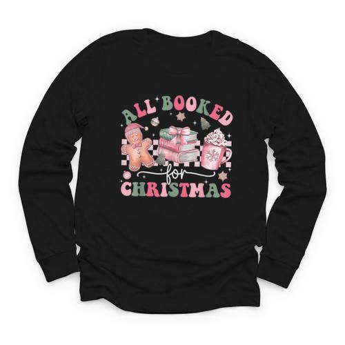 All Booked For Christmas Book Coffee Latte Gingerbread Youth Long Sleeve Tee - Bookorys