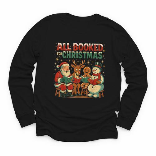 All Booked For Christmas Book Lover Youth Long Sleeve Tee - Bookorys AU