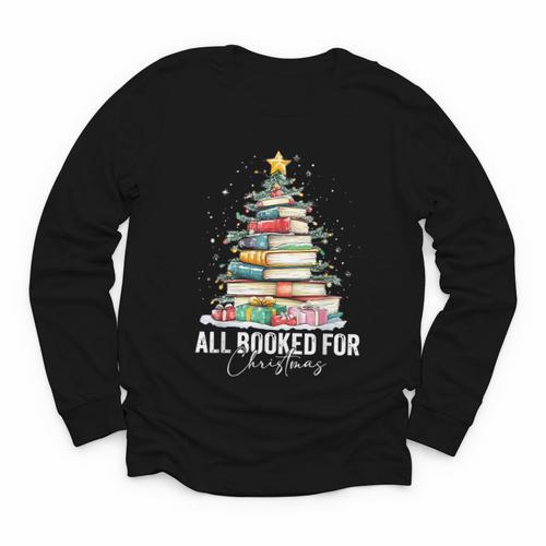 All Booked For Christmas Coquette Books Teacher Xmas Tree Youth Long Sleeve Tee - Bookorys