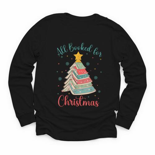 All Booked For Christmas Tree Book Bookish Christmas Youth Long Sleeve Tee - Bookorys