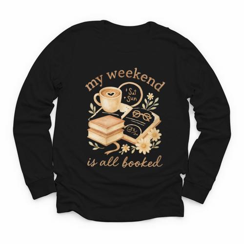 My Weekend Is All Booked Cozy Book Lover Reading Youth Long Sleeve Tee - Bookorys