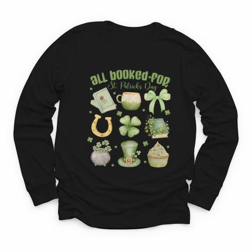 ALL Booked For St Patricks Day Bookish Leprechaun Bookworm Youth Long Sleeve Tee - Bookorys DE
