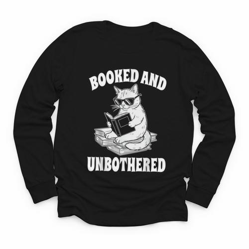 Booked And Unbothered Cat Reading Book Lovers Youth Long Sleeve Tee - Bookorys DE