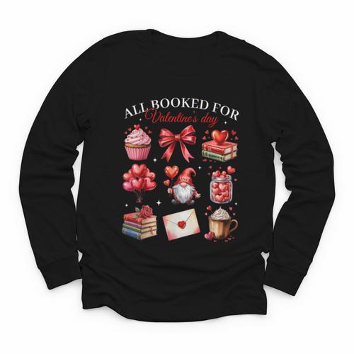 All Booked For Valentine Coquette Bow Girl Women Teacher Youth Long Sleeve Tee - Bookorys