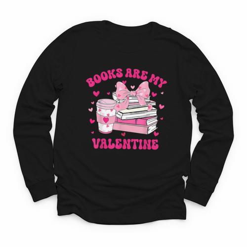 All Booked For Valentines Book Reading Coquette Bow Youth Long Sleeve Tee - Bookorys
