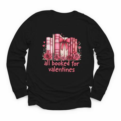 All Booked For Valentines Coquette Bow Book Lover Bookworm Youth Long Sleeve Tee - Bookorys CA