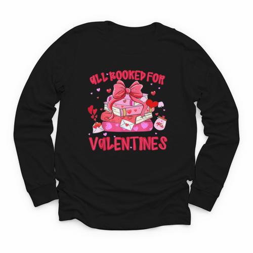 All Booked For Valentines Coquette Bow Book Valentine Day Youth Long Sleeve Tee - Bookorys CA