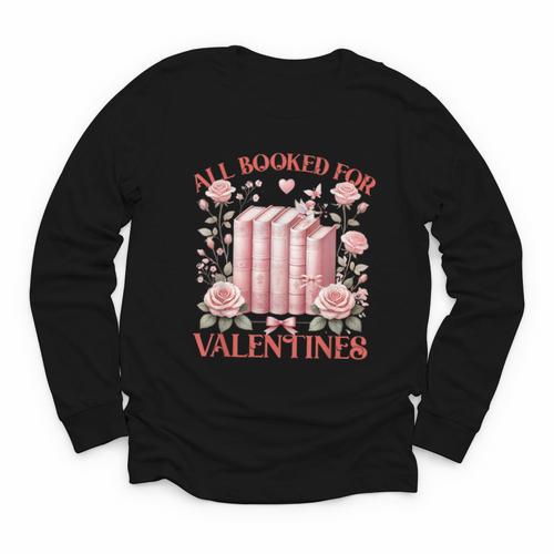 All Booked For Valentines Shirt Romantic Cupid Roses Books Youth Long Sleeve Tee - Bookorys