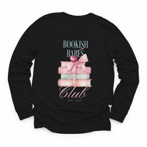 Bookish Babes Club Cute Pink Book Stack With Bow Youth Long Sleeve Tee - Bookorys UK