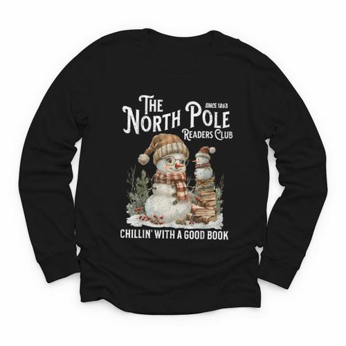 Bookish Christmas North Pole Book Club Snowman Book Worm Youth Long Sleeve Tee - Bookorys