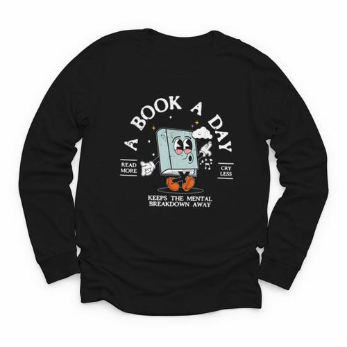 Bookish Mental Health Book A Day Retro Read More Book Youth Long Sleeve Tee - Bookorys CA