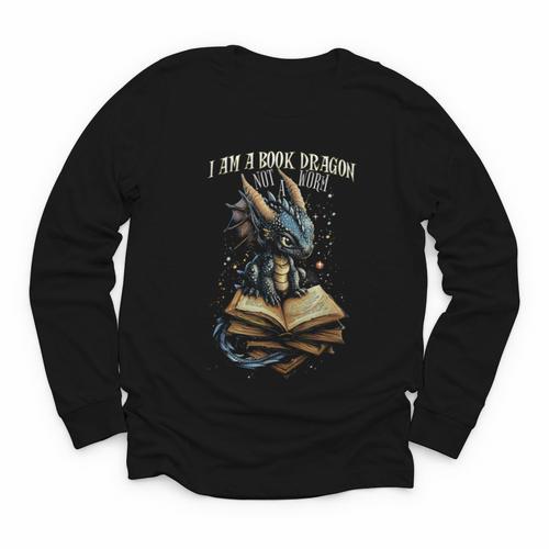 Bookish Quote I Am a Book Dragon Not a Worm Reading Book Youth Long Sleeve Tee - Bookorys