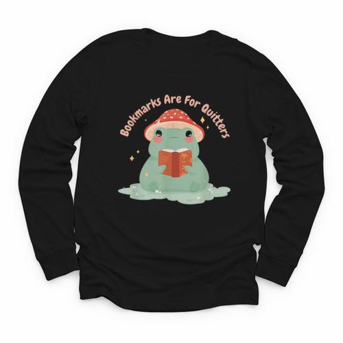 Bookmarks Are For Quitters Frog Reading Book Graphic Youth Long Sleeve Tee - Bookorys
