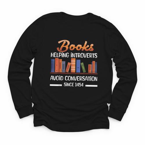 Books Helping Introverts Avoid Conversation Book Reading Youth Long Sleeve Tee - Bookorys