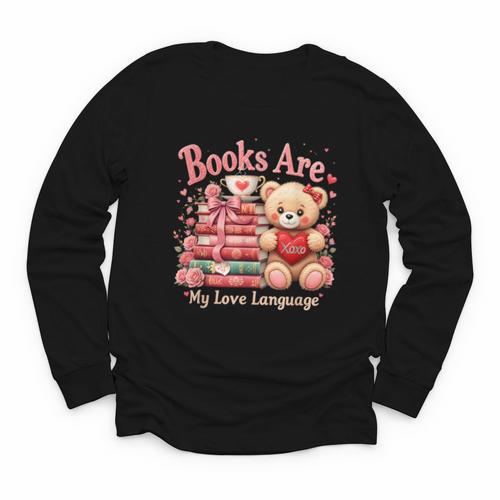 Books Are My Love Language Teddy Bear Book Lovers Valentine Youth Long Sleeve Tee - Bookorys DE