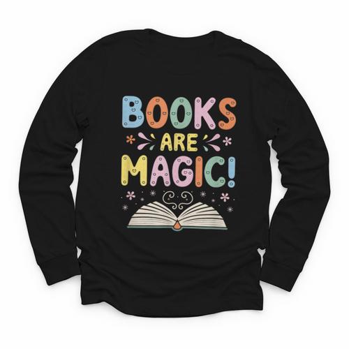 Books Are Magic Whimsical Retro Bookworm Youth Long Sleeve Tee - Bookorys