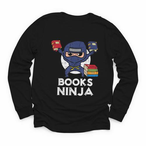Books Ninja Read Reading Librarian Book Toddler Boys Kids Youth Long Sleeve Tee - Bookorys AU