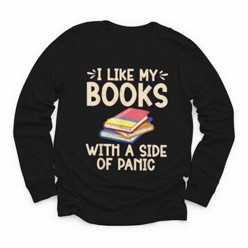 I Like My Books With a Side Of Panic Thriller Youth Long Sleeve Tee - Bookorys