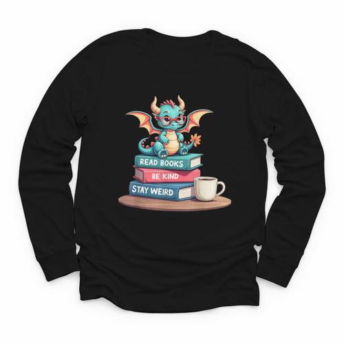 Bookworm Book Dragon Read Books Be Kind Stay Weird Youth Long Sleeve Tee - Bookorys DE