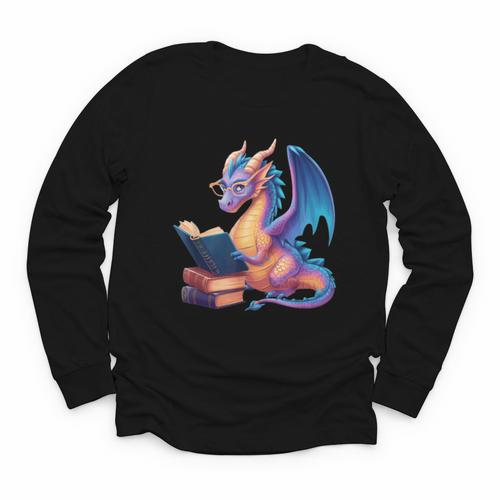 Bookworm Book Lover Women Girls Dragon Reading Youth Long Sleeve Tee - Bookorys AU