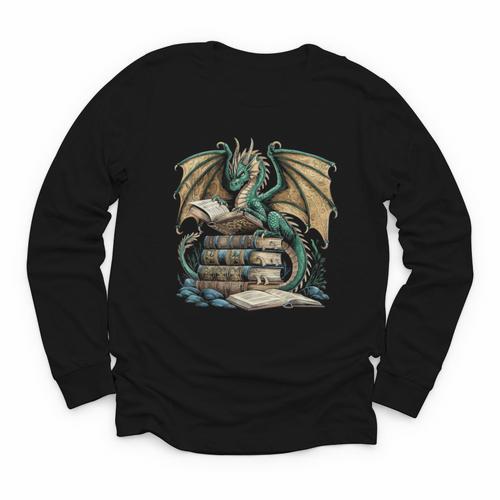 Bookworm Dragons Reading Book Dragons And Books Youth Long Sleeve Tee - Bookorys