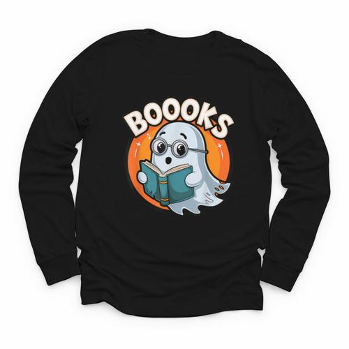 BOOOKS Cute Ghost Reading Books Halloween Youth Long Sleeve Tee - Bookorys DE