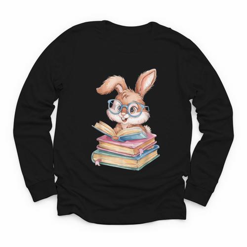 Bunny Rabbit Reading Books Rabbit Books Bunny Reader Youth Long Sleeve Tee - Bookorys