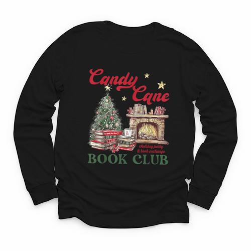 Candy Cane Book Club Holiday Party & Book Exchange Youth Long Sleeve Tee - Bookorys CA