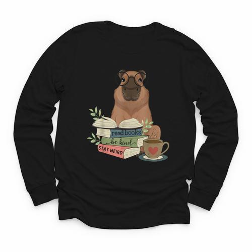 Capybara Glasses Reading Books Capybara Nerd Bookworm Youth Long Sleeve Tee - Bookorys DE