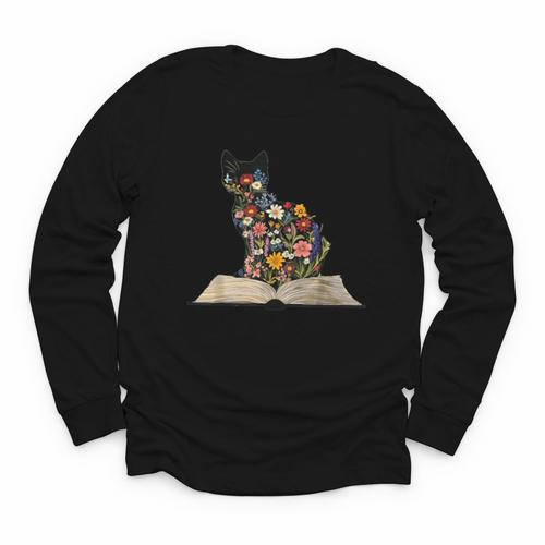 Cat Book Flowers Youth Long Sleeve Tee - Bookorys AU