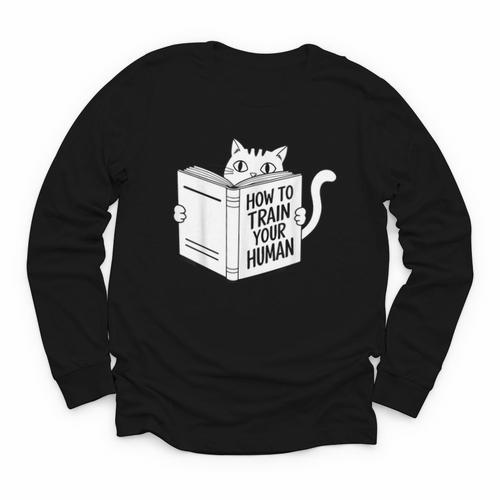 Cat Book Humor How To Train Your Human Youth Long Sleeve Tee - Bookorys