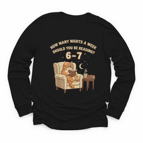 Cat Reading 6-7 Meme English Teacher Book Lover Humor Youth Long Sleeve Tee - Bookorys