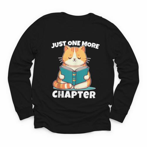 Cat Reading Books Bookworm Read One More Chapter Youth Long Sleeve Tee - Bookorys CA