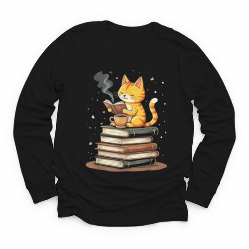 Cat Reading Books Youth Long Sleeve Tee - Bookorys AU