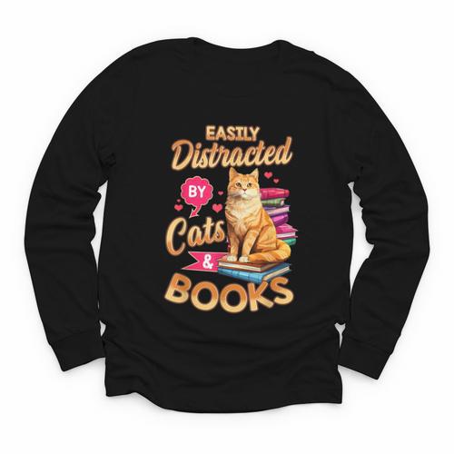 Cat Shirts For Women Book Lover Shirt Cats And Books Youth Long Sleeve Tee - Bookorys