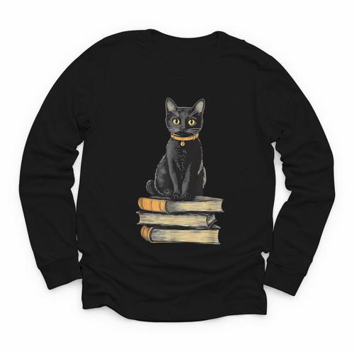 Cat Sitting On Books Youth Long Sleeve Tee - Bookorys