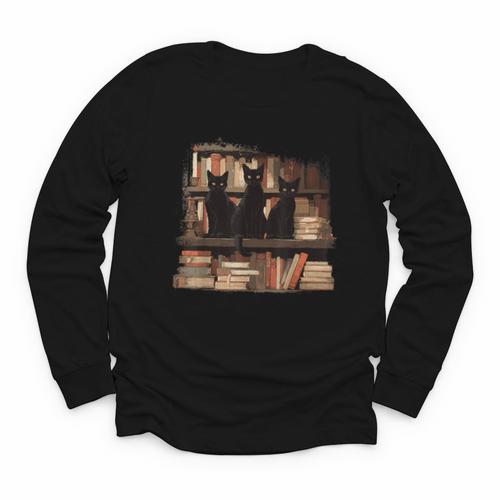 Cats Antique Books Academia Library Aesthetic Bookworm Youth Long Sleeve Tee - Bookorys CA