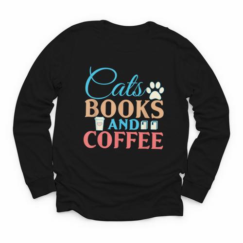 Cats Books And Coffee Youth Long Sleeve Tee - Bookorys AU