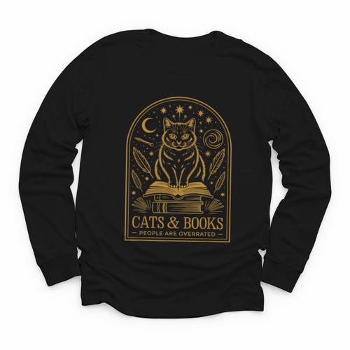 Cats And Books Because People Are Overrated Youth Long Sleeve Tee - Bookorys CA