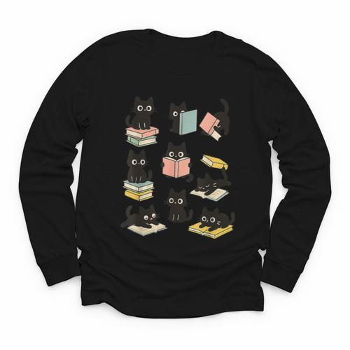 Cats Reading Books Cat Lover Youth Long Sleeve Tee - Bookorys AU